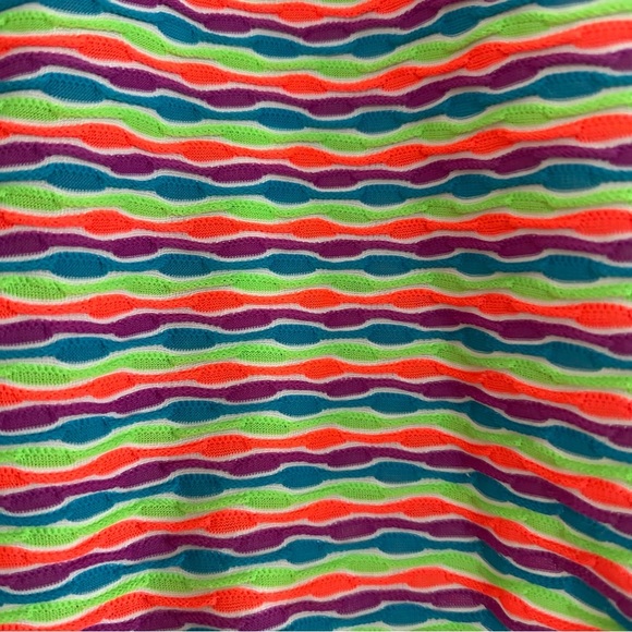 Vintage 90s One Piece Swimsuit Fluorescent Neon Size L/XL Stripes Textured - Picture 5 of 12
